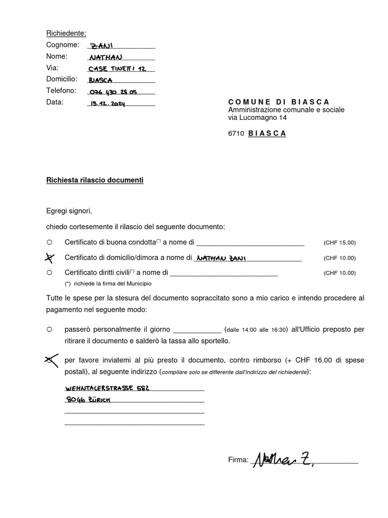 Formulario Richiesta Documenti ACS | PDF