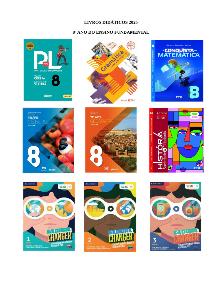 Capa - Livros Didáticos 2025 8º Ano | PDF