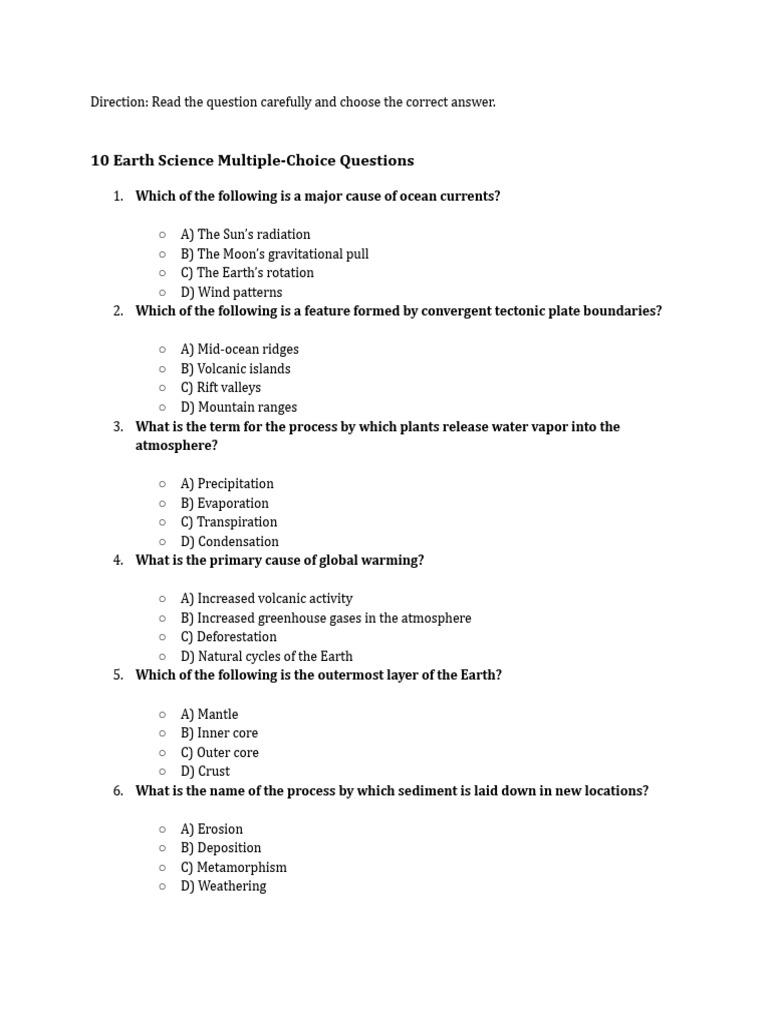 Earth Science Quiz for Students | PDF | Earth | Atmosphere Of Earth