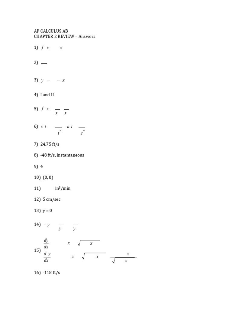 AP Calculus AB Chapter 2 Answers | PDF