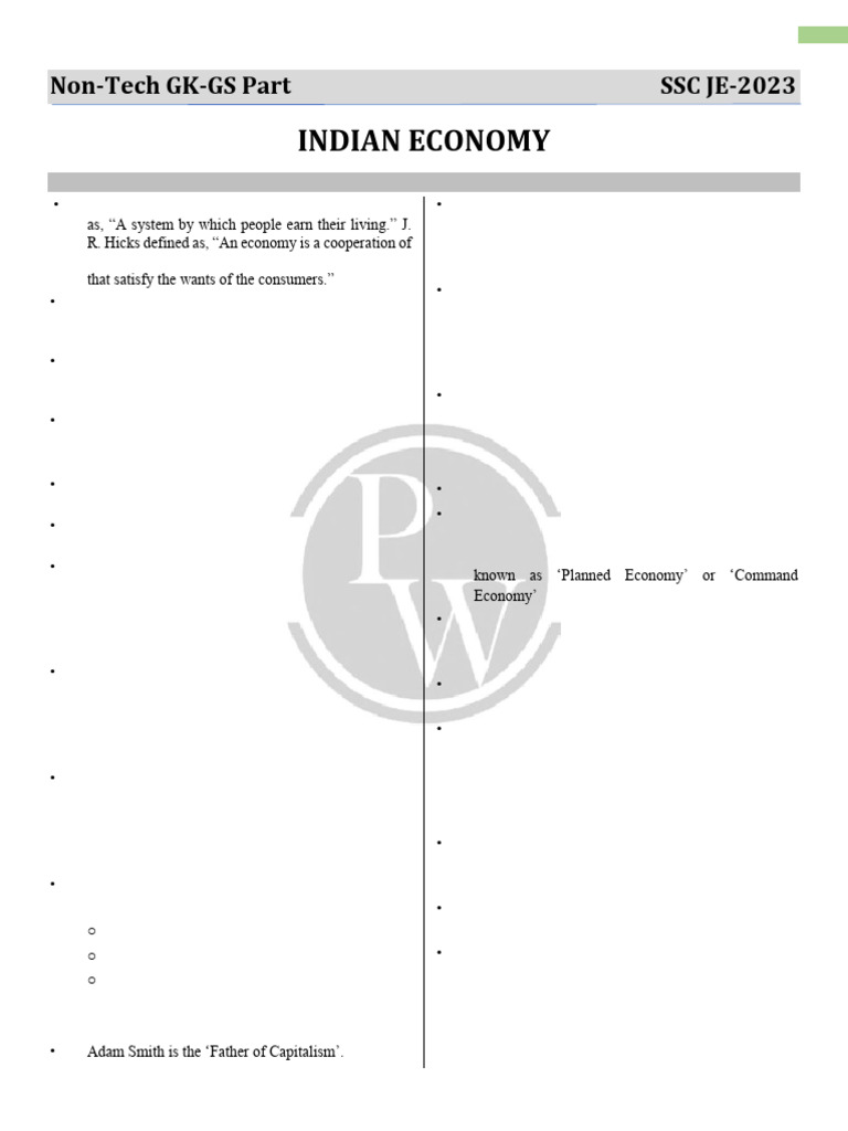 Indian Economy Overview for SSC JE 2023 | PDF | Reserve Bank Of India ...