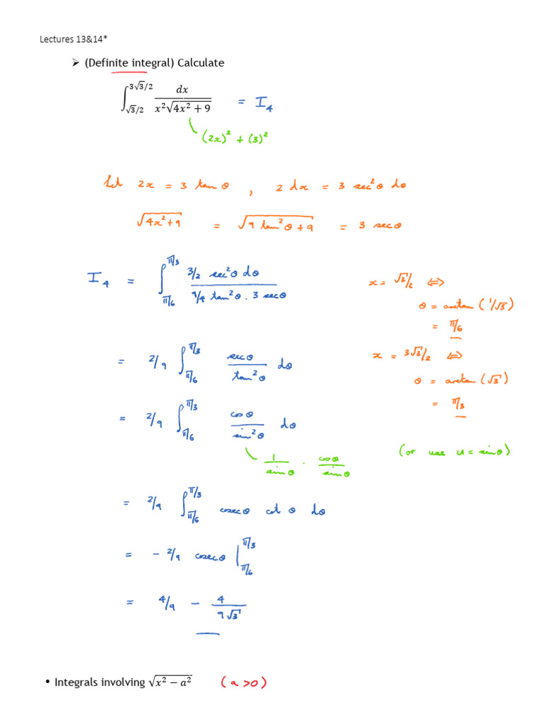 (Definite Integral) Calculate: Lectures 13&14 | PDF