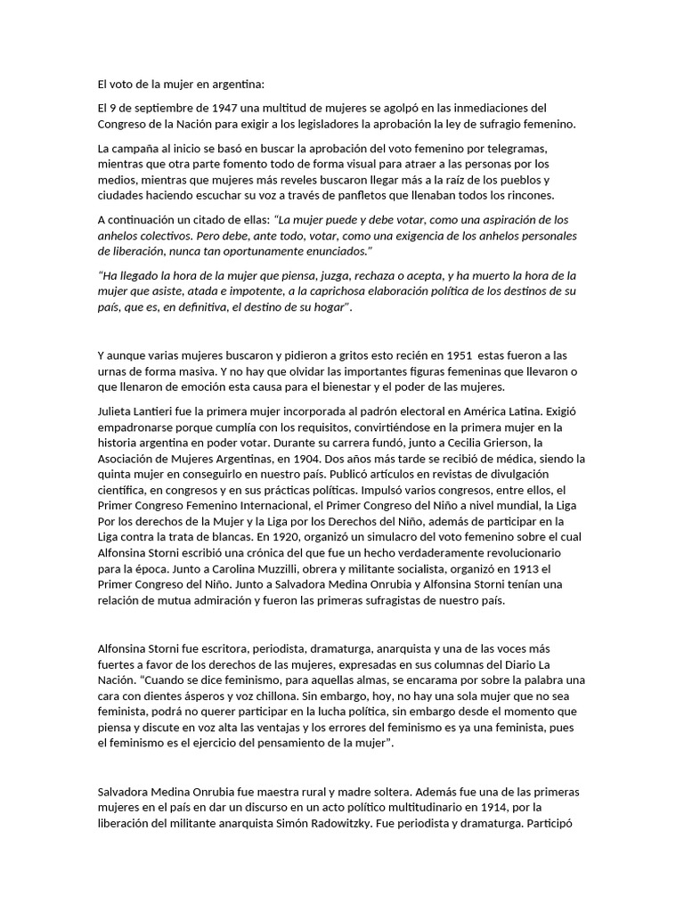 El Voto de La Mujer en Argentina | PDF