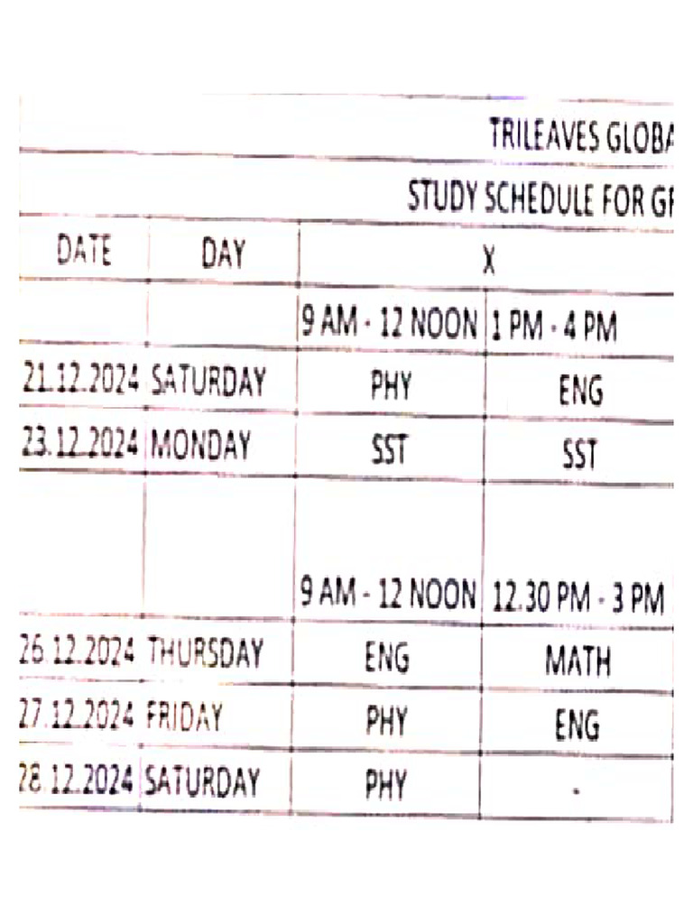 Updated Study Schedule for Grade 10 | PDF