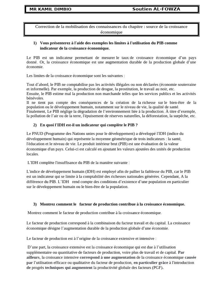 Limites du PIB et rôle du progrès technique | PDF | Croissance ...