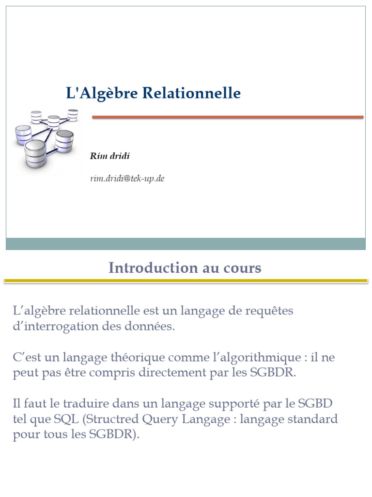 Introduction à l'Algèbre Relationnelle | PDF | Base de données ...