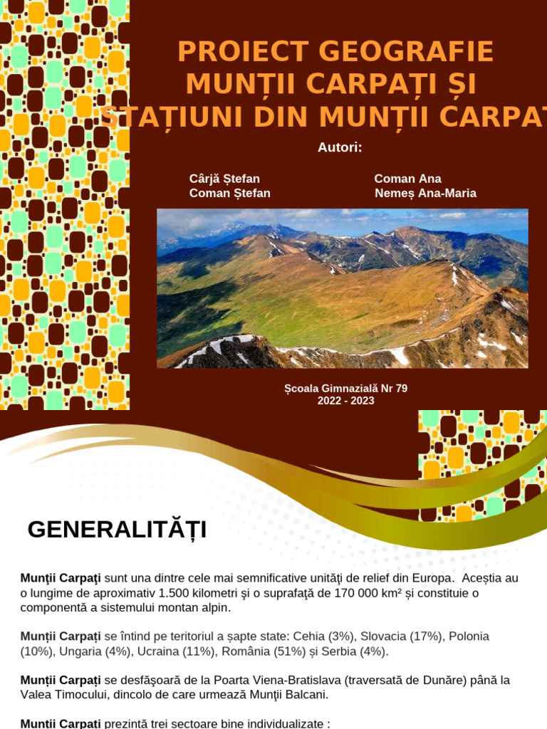 Muntii Carpati Si Statiuni Din Muntii Carpati | PDF