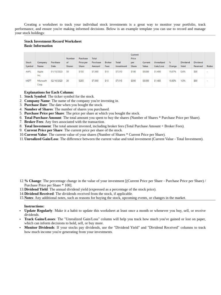 Stock Investment Tracking Template | PDF | Stocks | Dividend