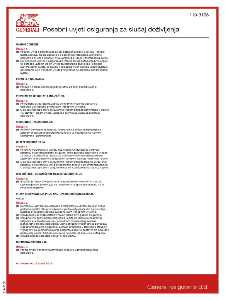 119-3106 - Posebni - Uvjeti - Osiguranja - Za - Slucaj - Dozivljenja | PDF
