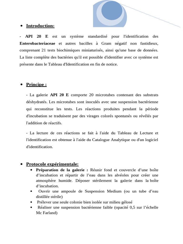 Identification bactérienne avec API 20 E | PDF | Organismes | Biologie