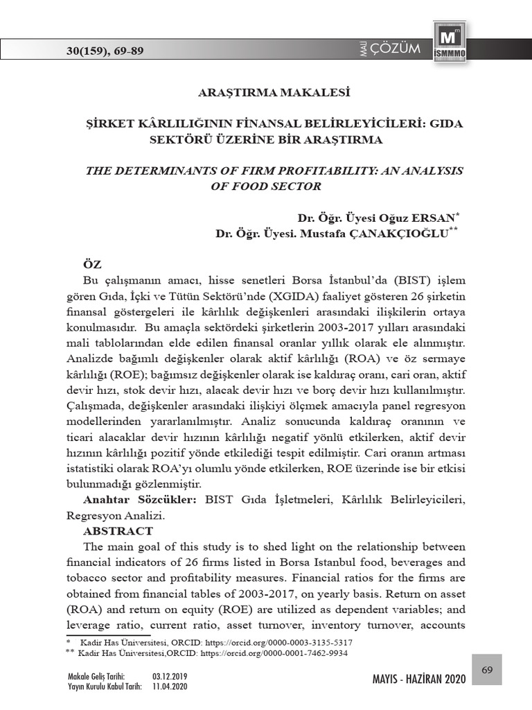 The Determinants of Firm Profitability: An Analysis of Food Sector | PDF