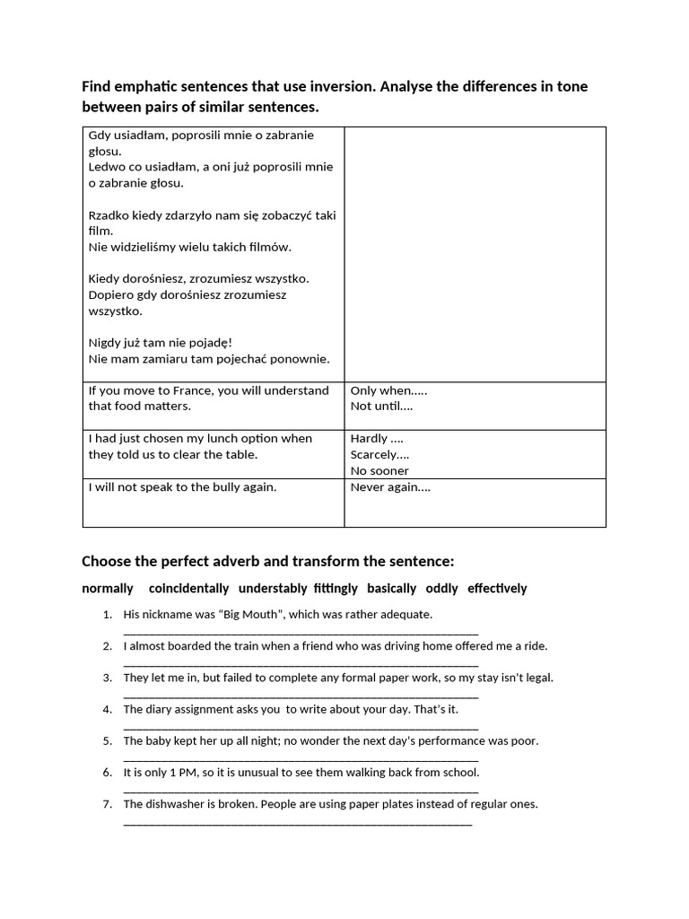 INVERSION exercises | PDF