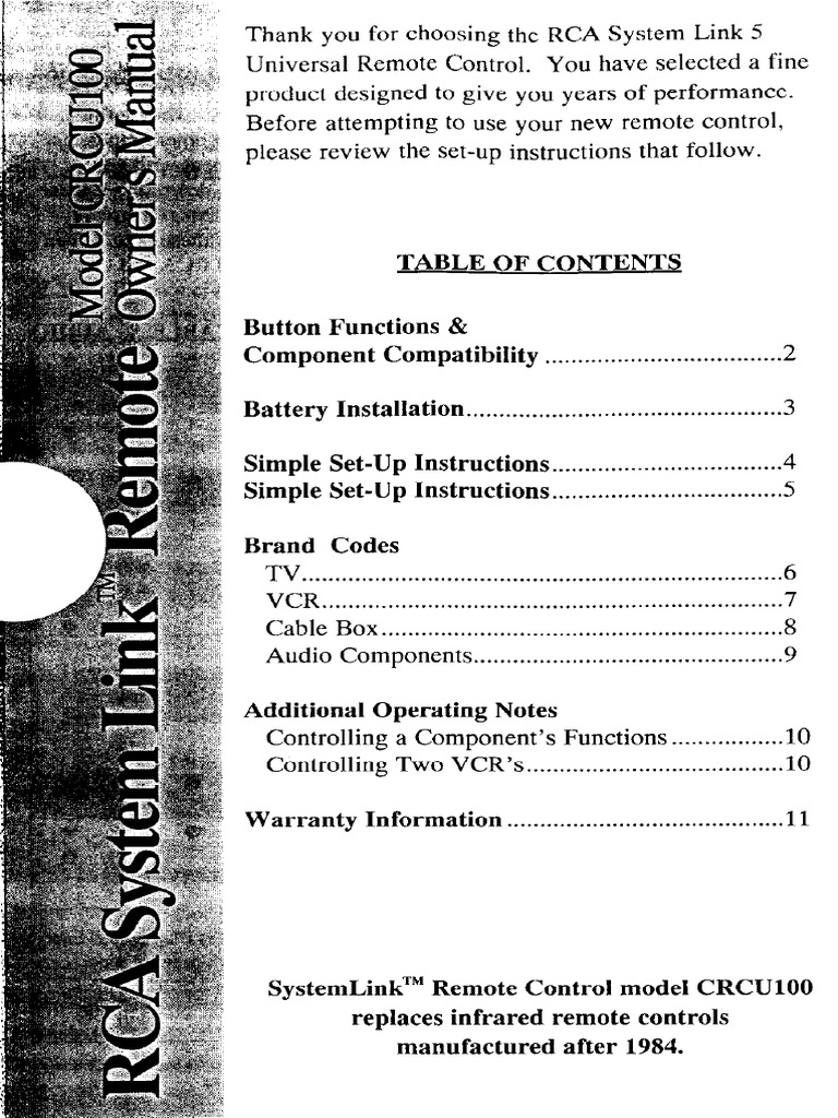 RCA System Link 5 Remote Setup Guide | PDF | Remote Control | Consumer ...
