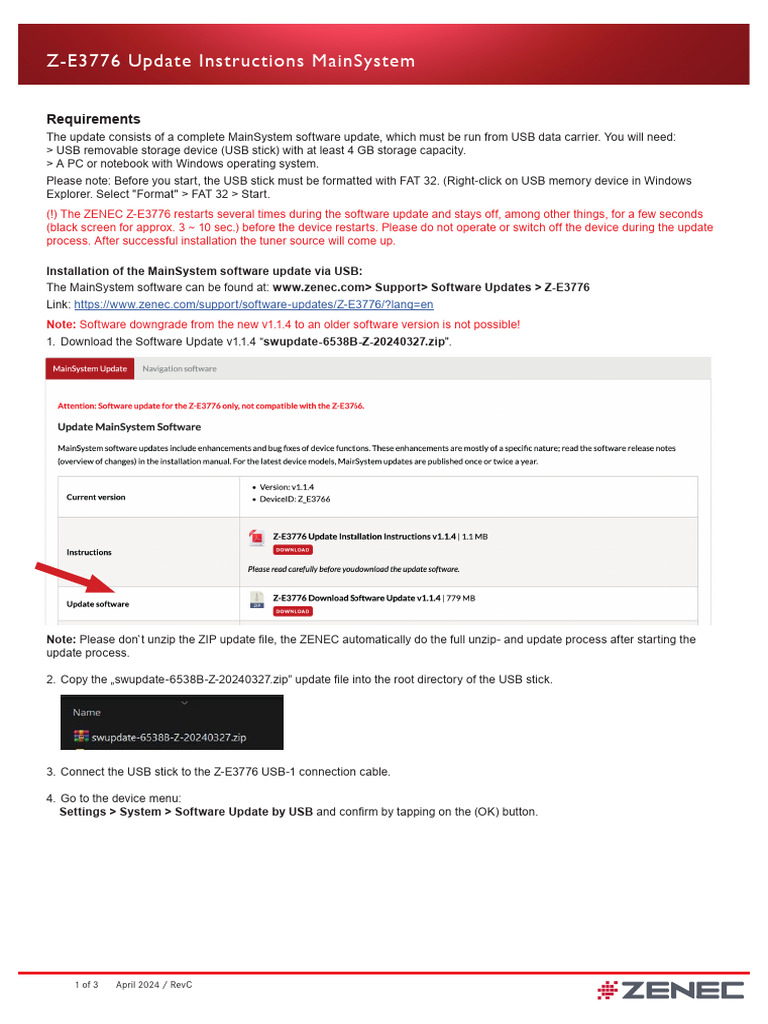 ZENEC Z-E3776 Software Update Guide | PDF | Zip (File Format) | Usb ...