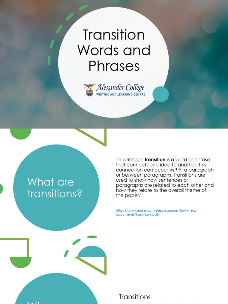 Transition Words and Phrases PowerPoint 2021 | PDF