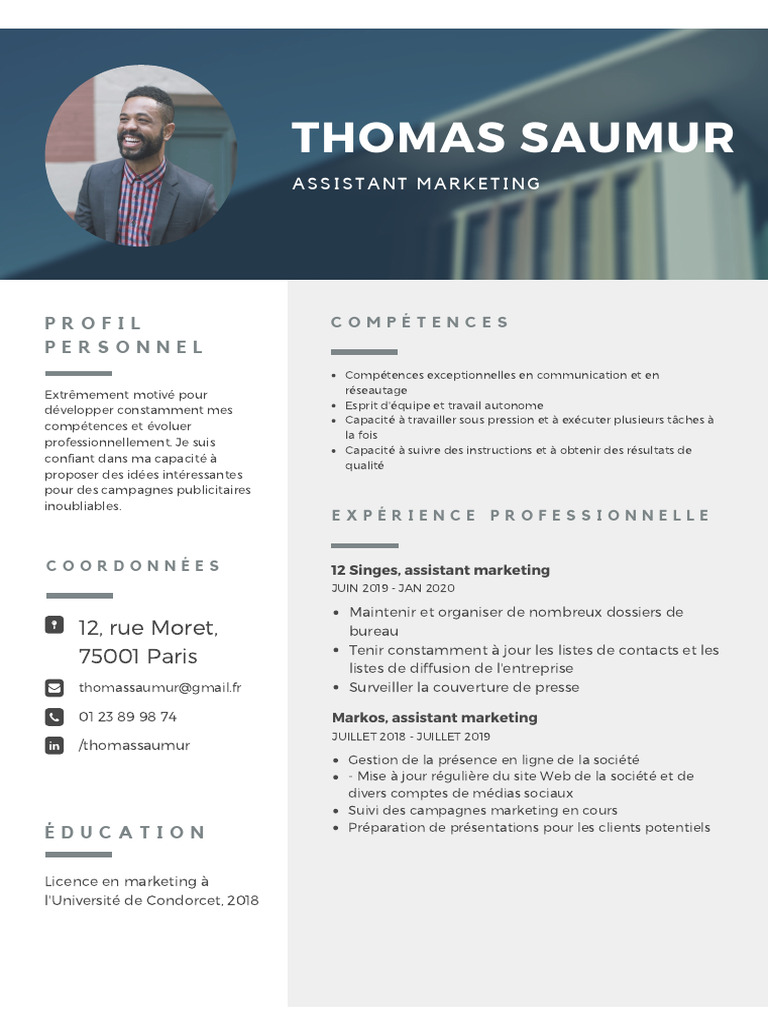 CV de Thomas Saumur, Assistant Marketing | PDF