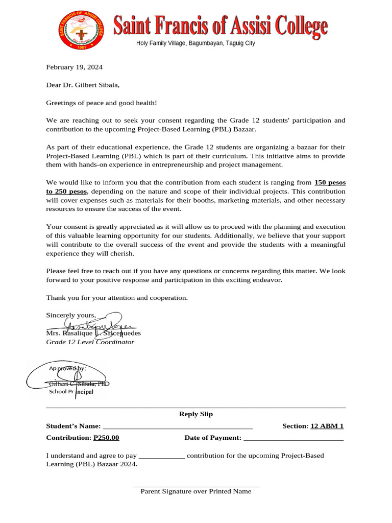 Bazaar Letter of Consent | PDF | Project Based Learning | Human ...