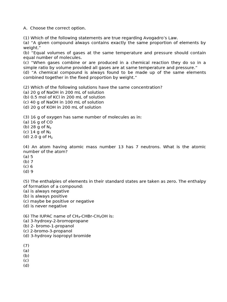 Physical Chemistry Question Paper | PDF | Chemistry | Physical Chemistry