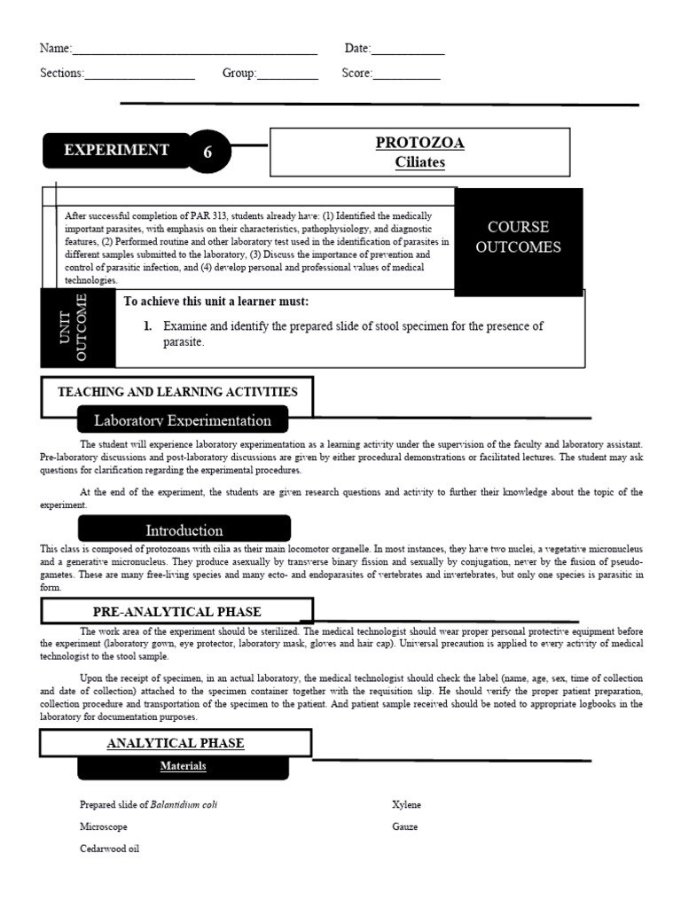 Experiment+6+Activity+Sheet 4 | PDF | Protozoa | Parasitism