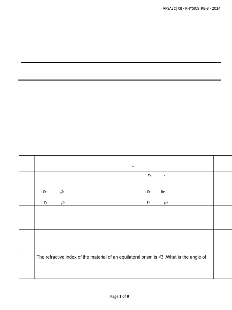 Class XII Physics Pre-Board Exam 2024 | PDF | Electron | Energy Level