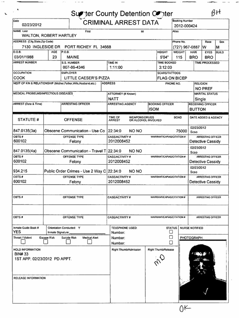 Robert Hartley Walton Arrest Report | PDF | Arrest Warrant | Legal Action