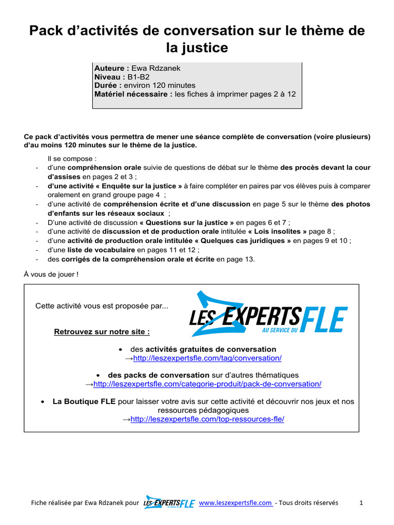 Activités de conversation sur la justice | PDF | Crimes | Crime et violence