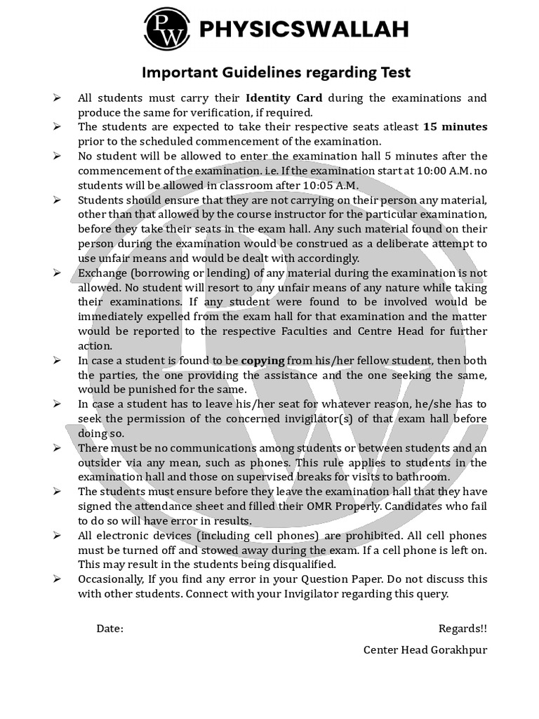Important Guidelines Regarding Test-1 | PDF