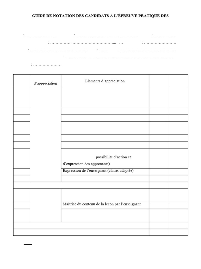 Guide de Notation Épreuve Pratique Examens | PDF | Pédagogie | Théorie ...