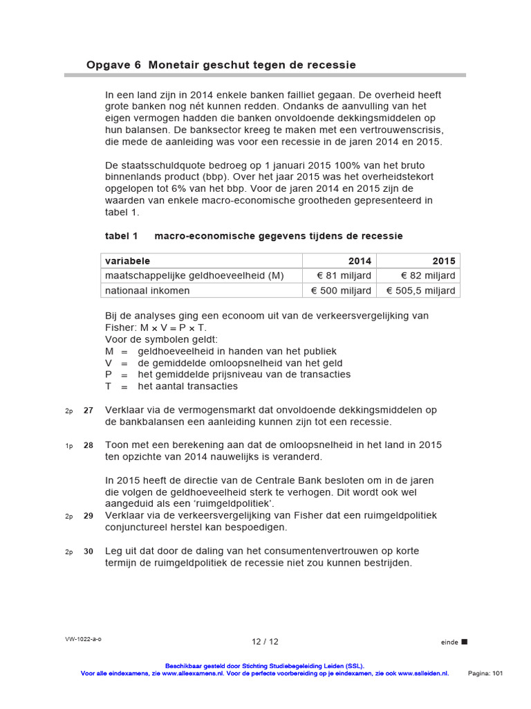 Opgave 6 Monetair Geschut Tegen de Recessie: Tabel 1 Macro-Economische ...