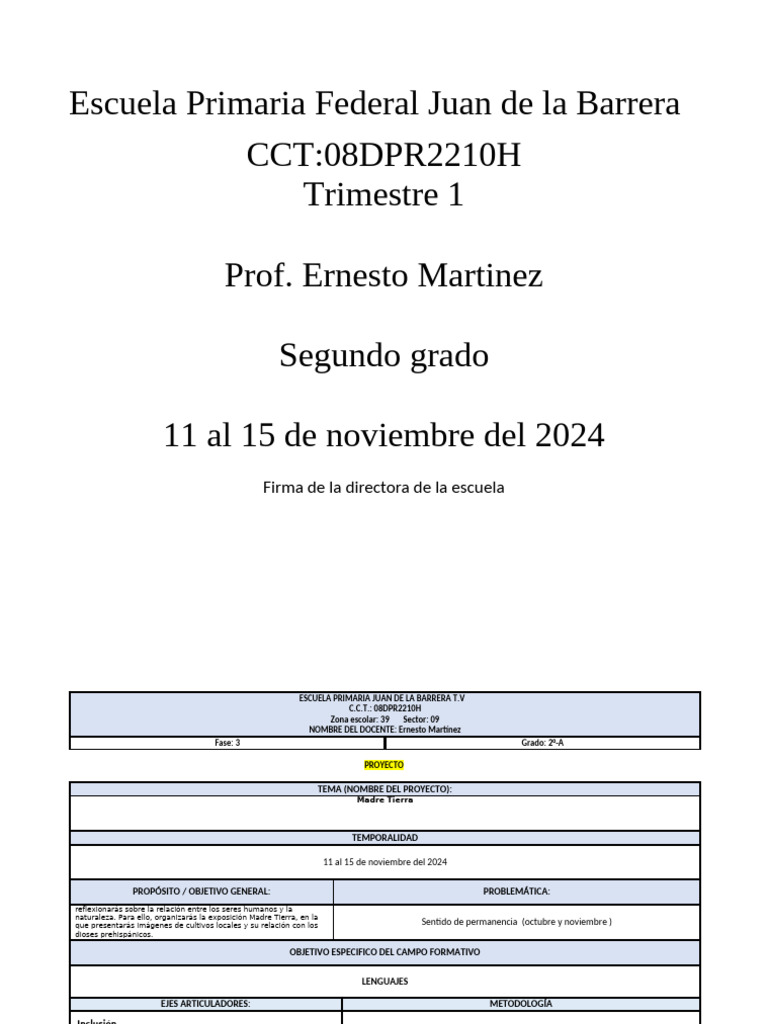 Formato Proyecto y Planeacion 11 Al 15 Noviembre | PDF | Evaluación ...