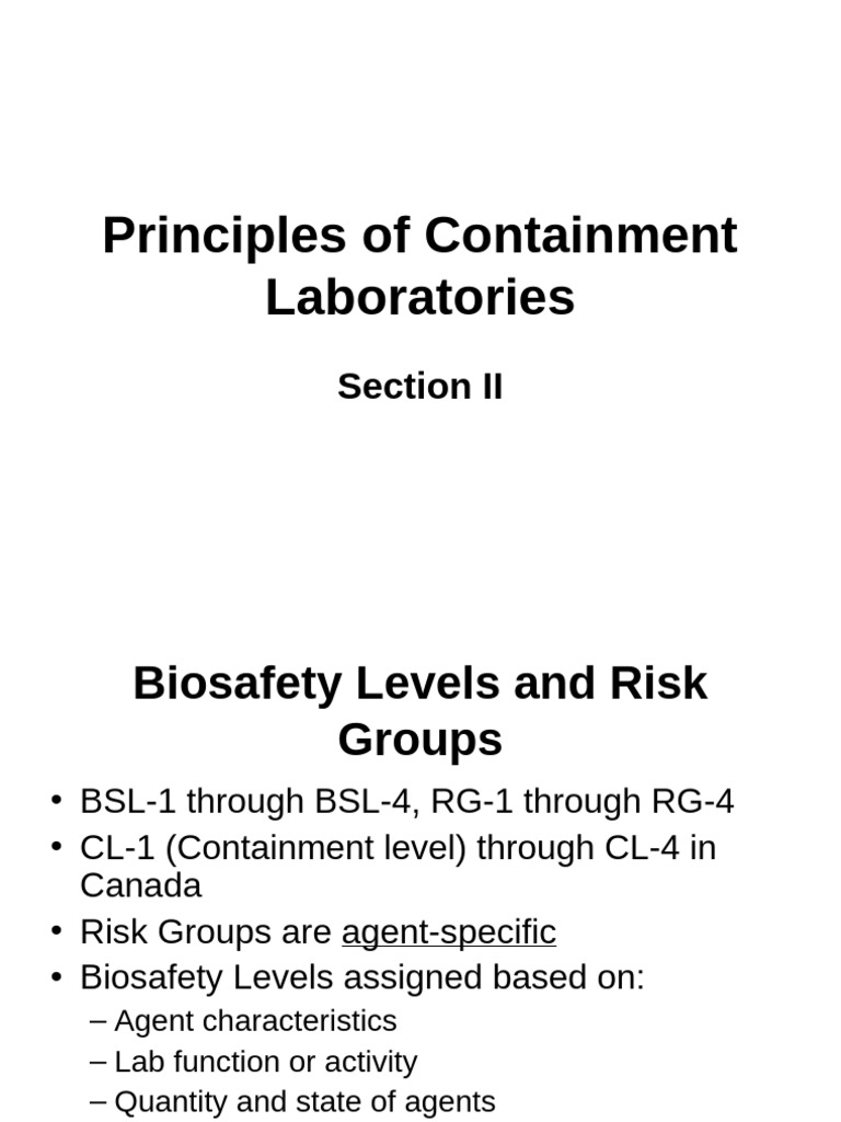 Biosafety Levels and Containment Guidelines | PDF | Personal Protective ...