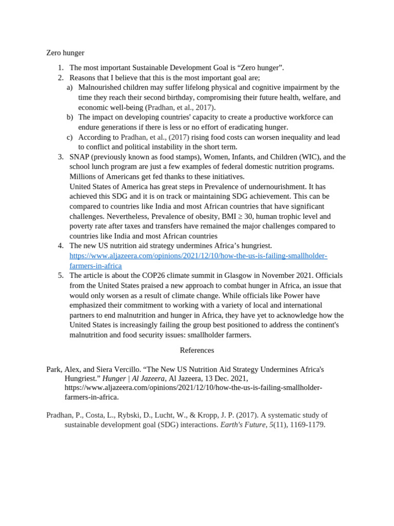 Importance of Zero Hunger Goal | PDF | Malnutrition | Hunger