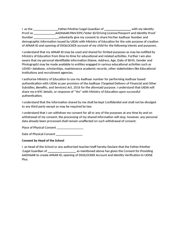 Apaar Id Form | PDF