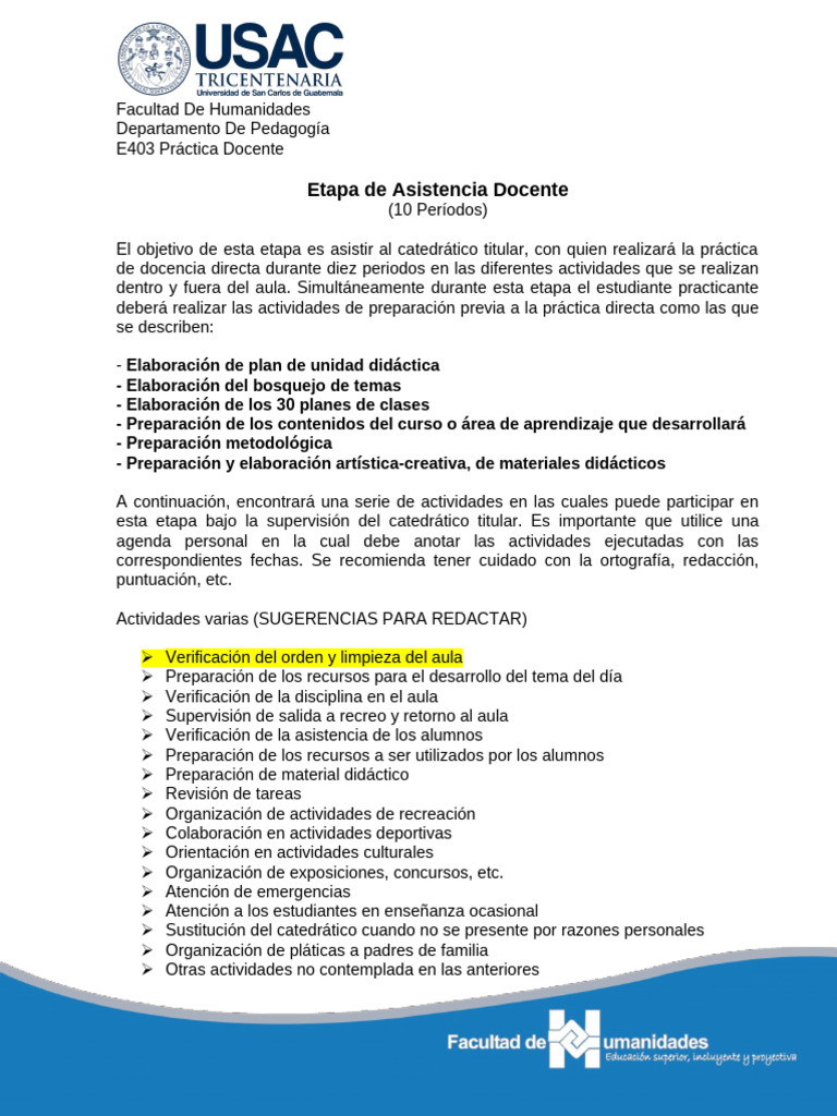Guía de Práctica Docente E403 | PDF | Maestros | Salón de clases