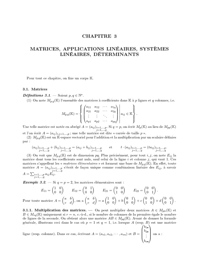 Matrices et Opérations Linéaires | PDF | Matrice (Mathématiques ...