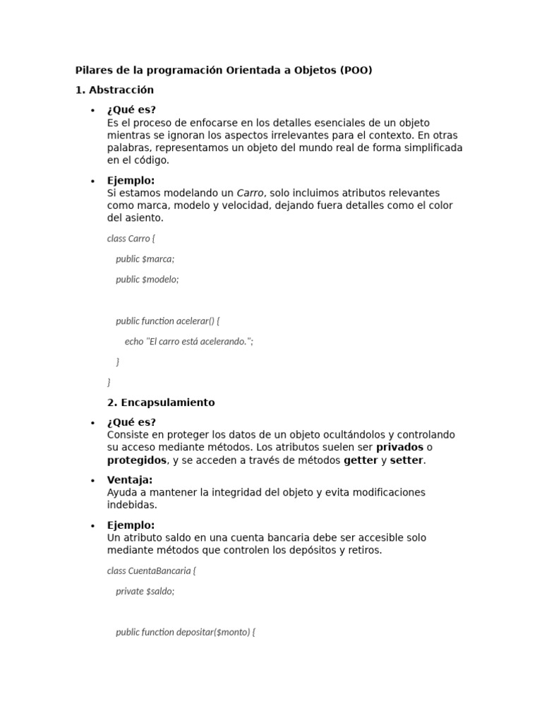 Pilares de la Programación Orientada a Objetos | PDF | Objeto ...