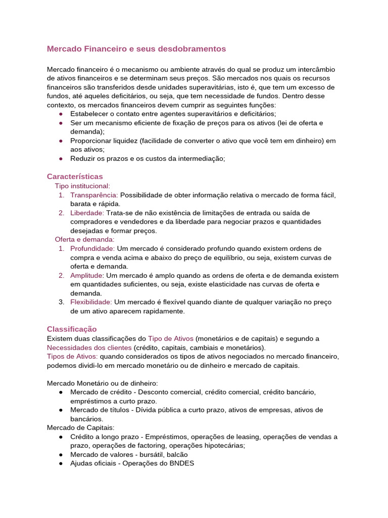 Estrutura e Funções do Mercado Financeiro | PDF | Mercado de capital ...