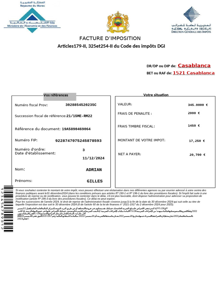 Facture Impot | PDF | Impôts | Financement du gouvernement