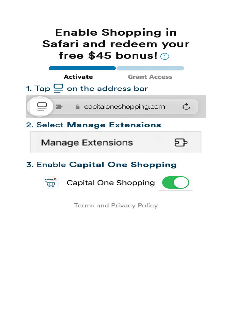 Enable Capital One Shopping in Safari | PDF