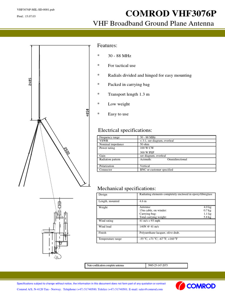 Comrod VHF3076P Tactical Antenna Specs | PDF | Electromagnetic ...