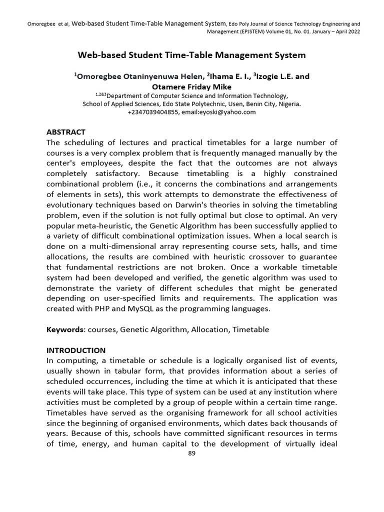 Timetable Notes of A Stystem | PDF | Php | Genetic Algorithm