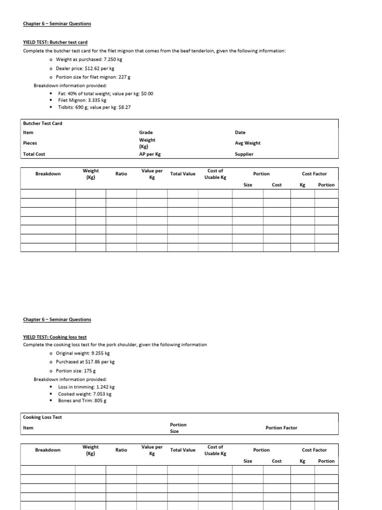 Butcher Yield and Cooking Loss Tests | PDF | Meat