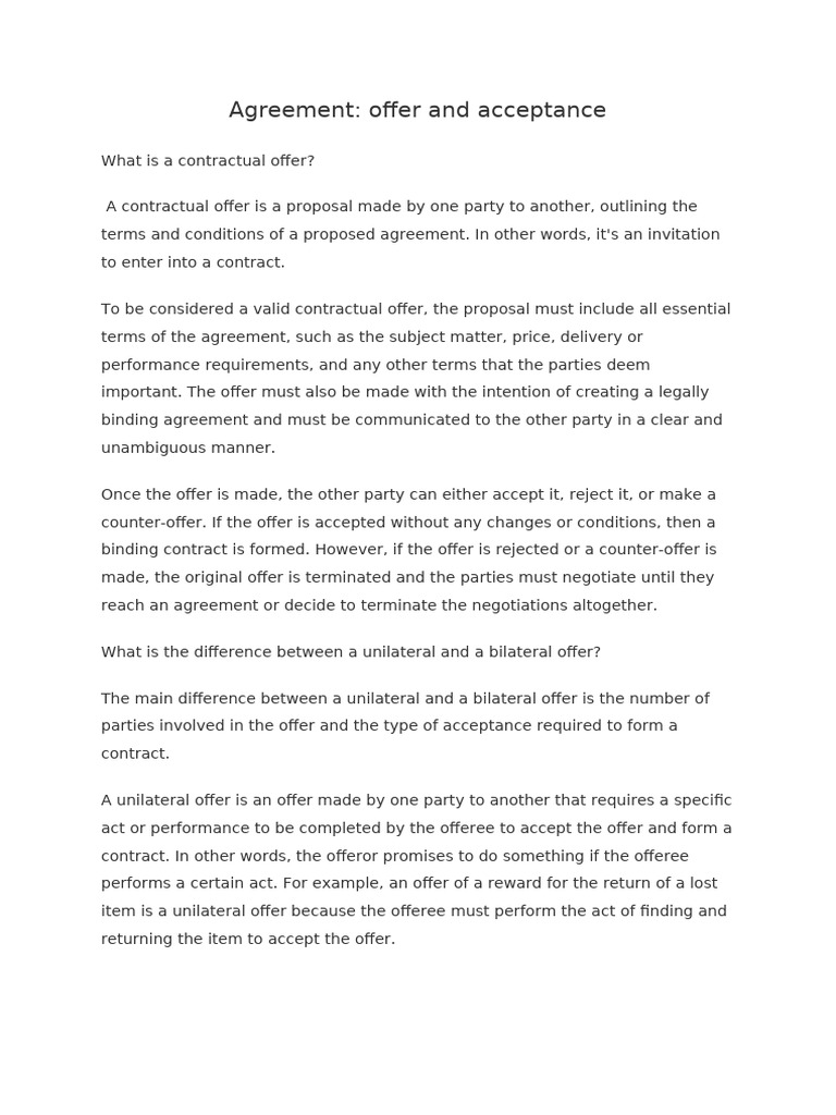 Understanding Contract Offers and Acceptance | PDF | Offer And ...