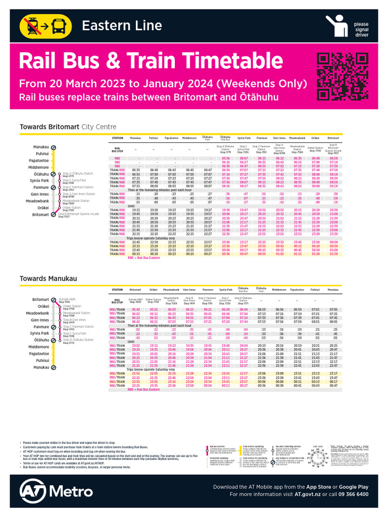 Auckland Transport Rail Network Rebuild Eastern Line Weekend Timetable 