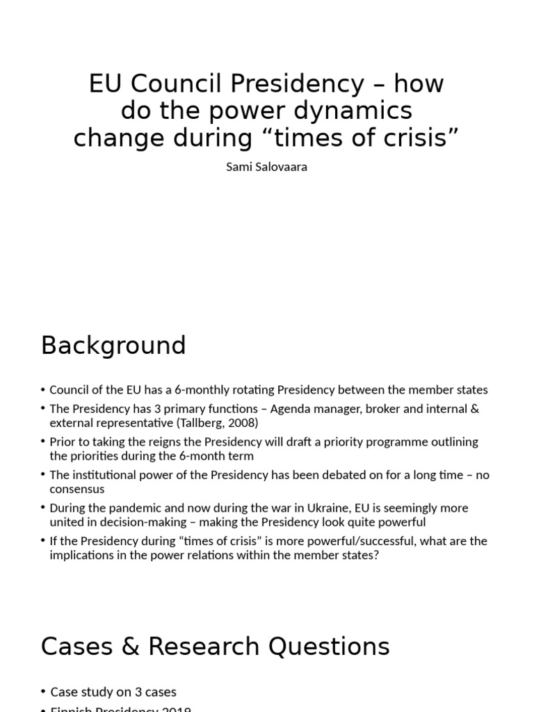 EU Council Presidency in Crisis Dynamics | PDF | Methodology | European ...