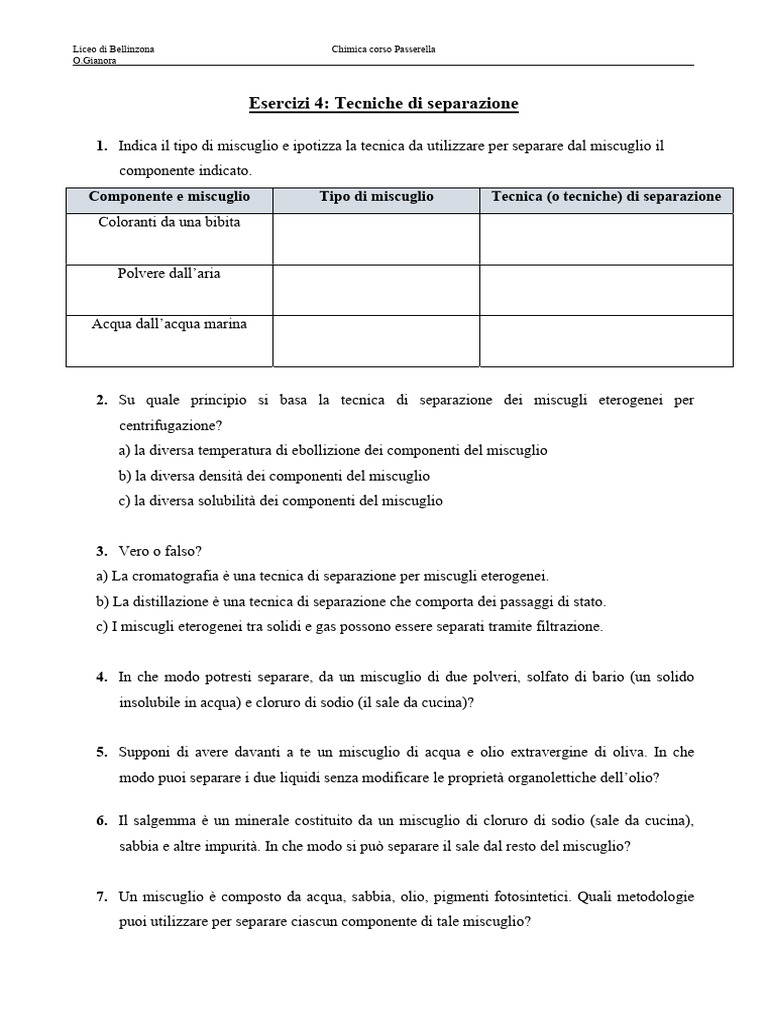 ESERCIZI 4 PASS Tecniche Di Separazione | PDF