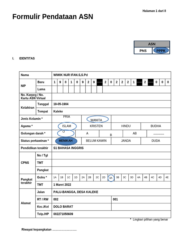 Form Pendataan ASN 2024 (1) | PDF