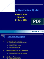 Indo Rama Synthetics (I) LTD.: Analyst Meet Mumbai 21 Oct., 2004