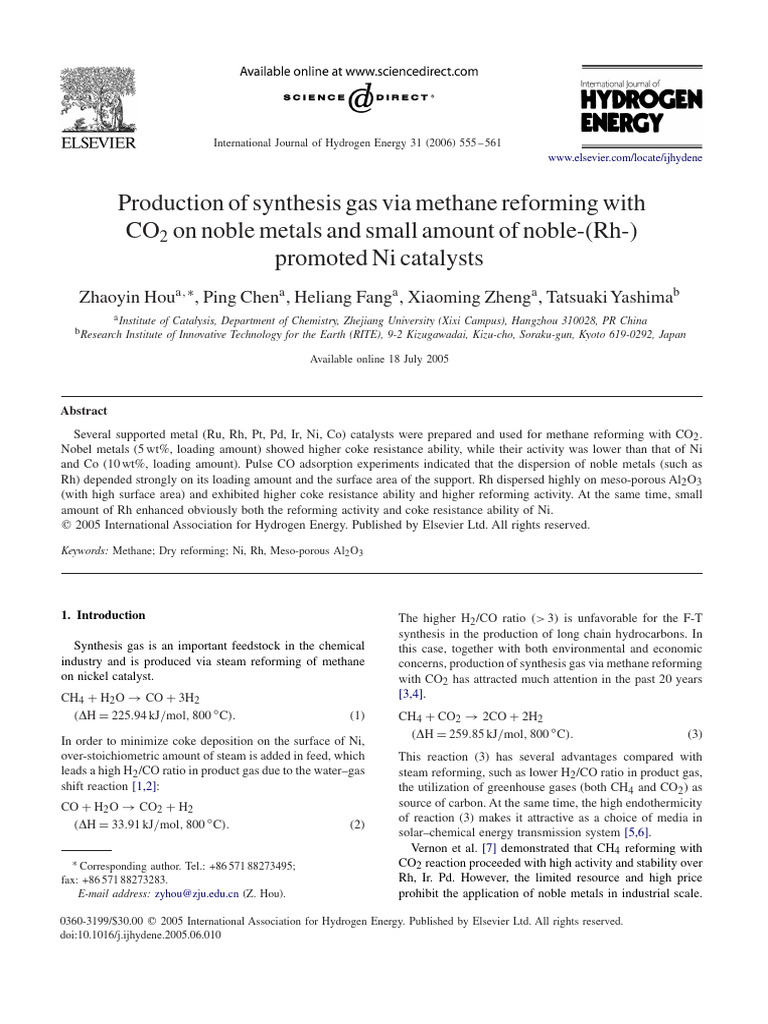Production of Synthesis Gas Via Methane Reforming With CO2 On Noble ...