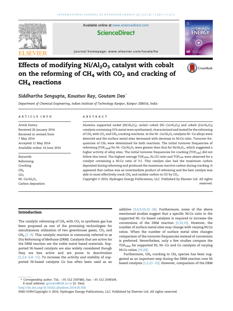 Effects of Modifying Ni Al2O3 Catalyst With Cobalt On The Reforming of ...